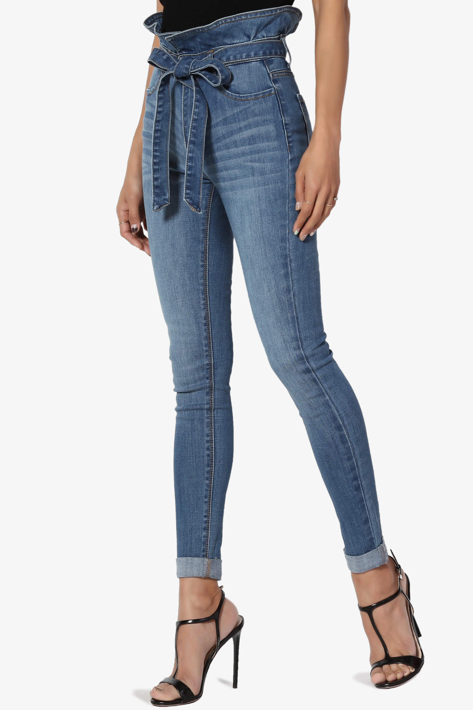 solid paperbag waist denim pants