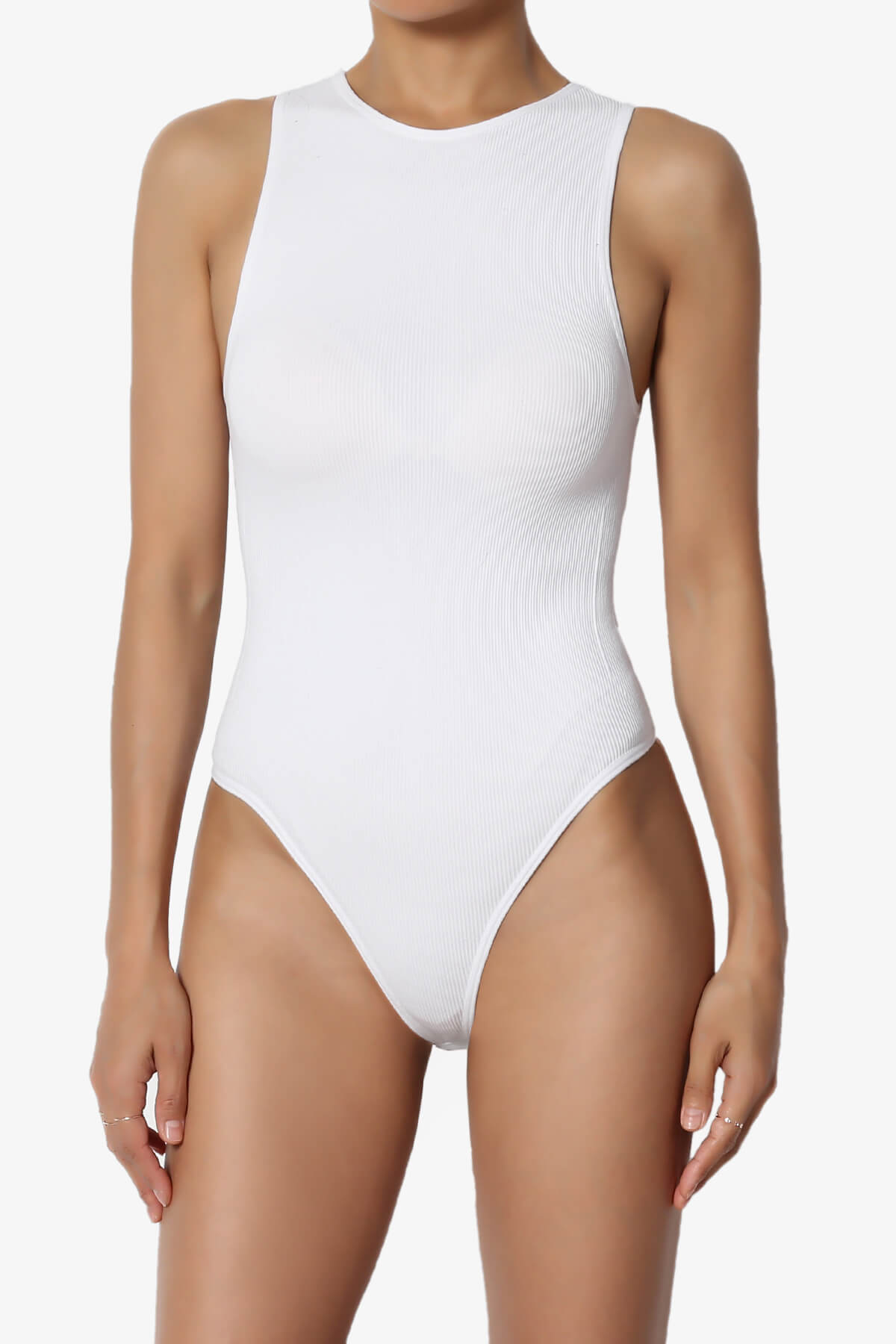 Themogan Ribbed Seamless Thong Tank Bodysuit Sleeveless Leotard One