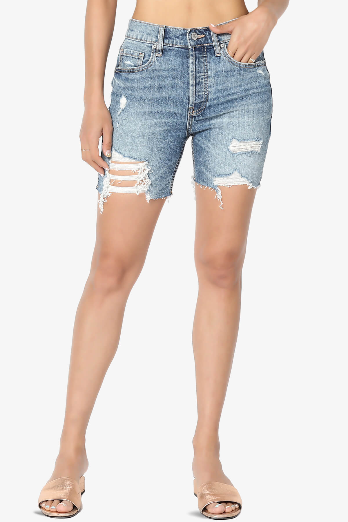 low rise stretch denim shorts