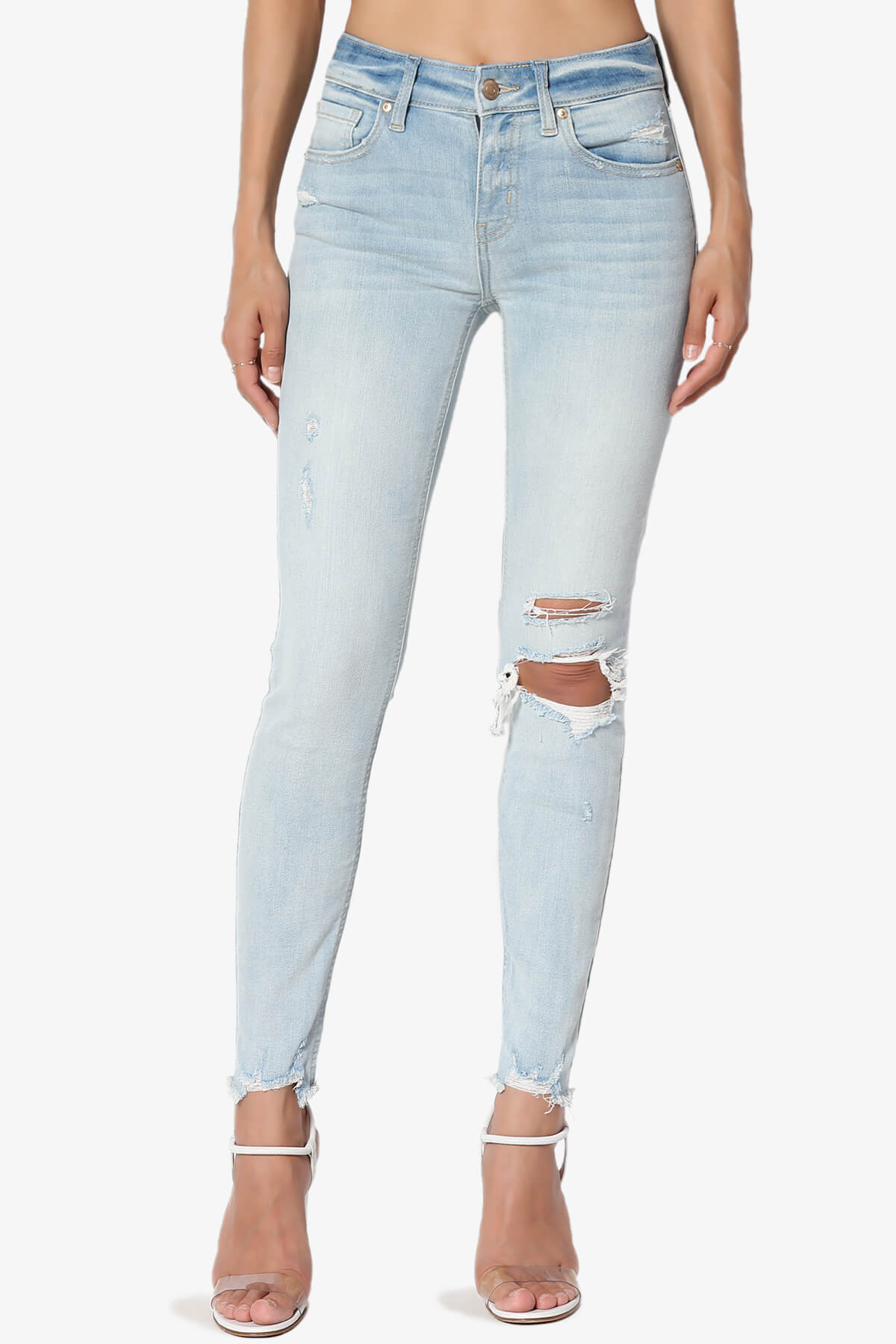 TheMogan Distressed Torned Shred Destroy Mid Rise Raw Edge Skinny Jeans ...