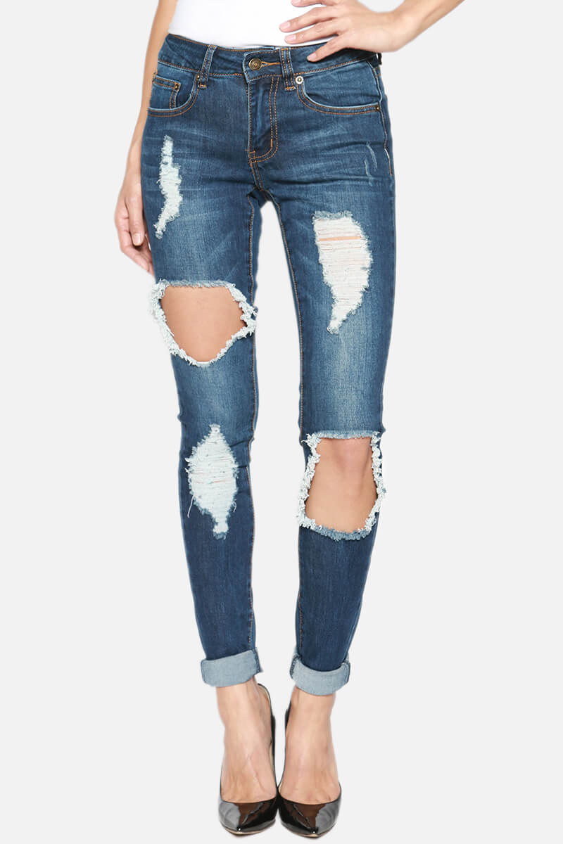 shredded ankle jeans