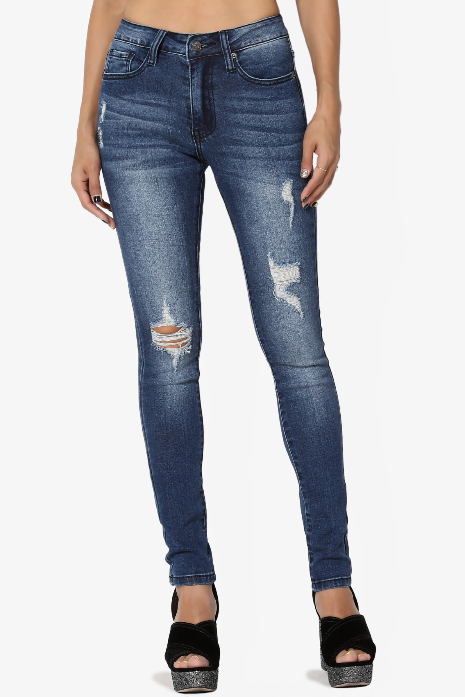 mid blue ripped jeans