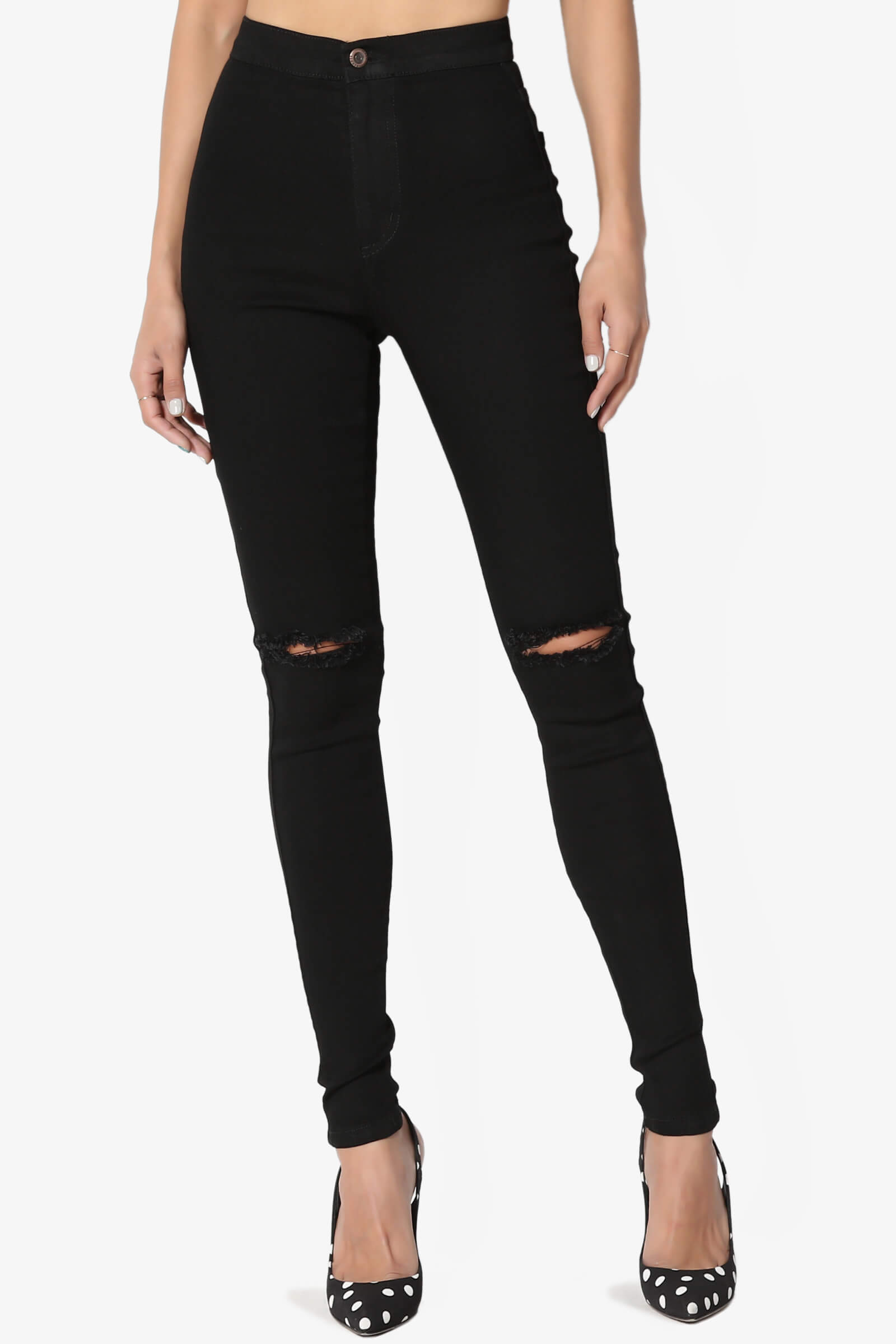 TheMogan Women's High Waisted Ripped Distressed Destroyed Skinny Jeans ...