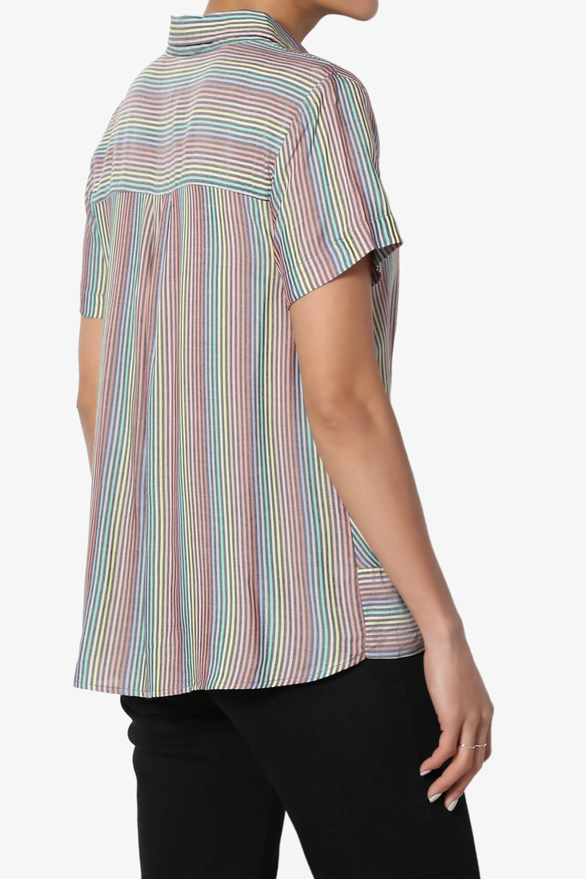 TheMogan S~3X Striped Twist Hem Button Up Shirt Short Sleeve Woven Crop Blouse