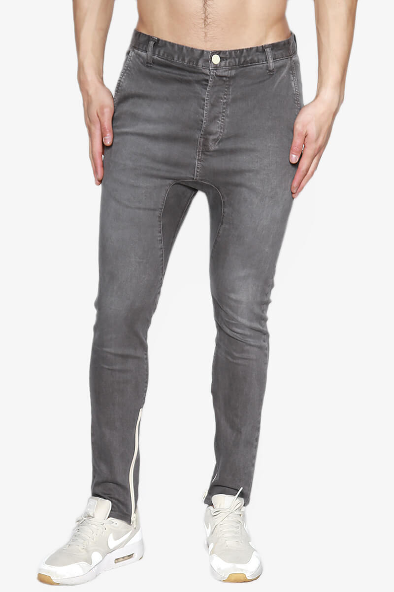 TheMogan Low Drop Crotch Zip Ankle Street Guy Skinny Jeans Harem Slim ...